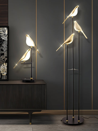 Floor lamp with a bird motif