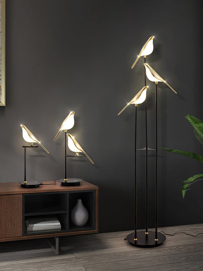 Floor lamp with a bird motif