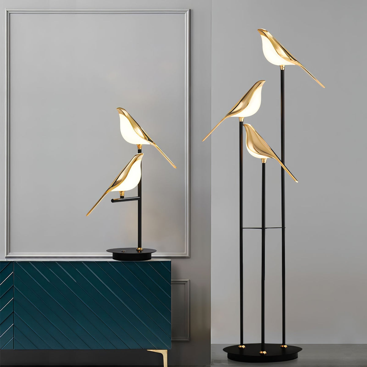 Floor lamp with a bird motif