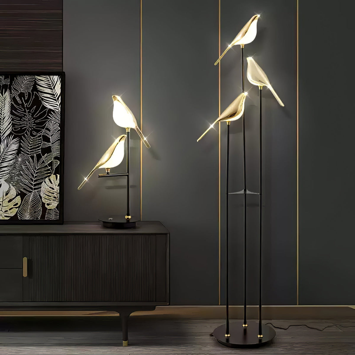 Floor lamp with a bird motif