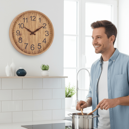 Horloge murale imitation bois silencieuse