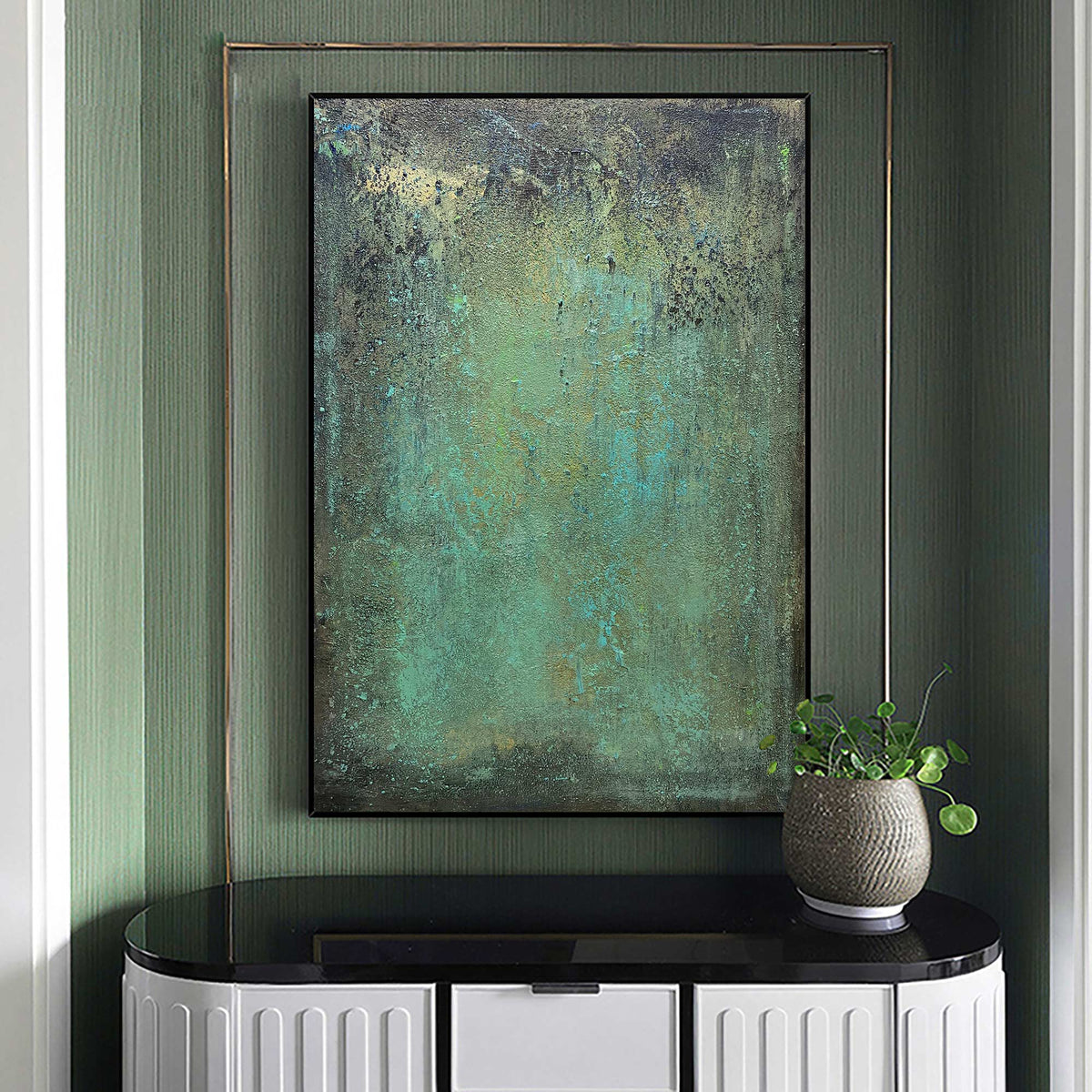 Tableau abstrait patine verte