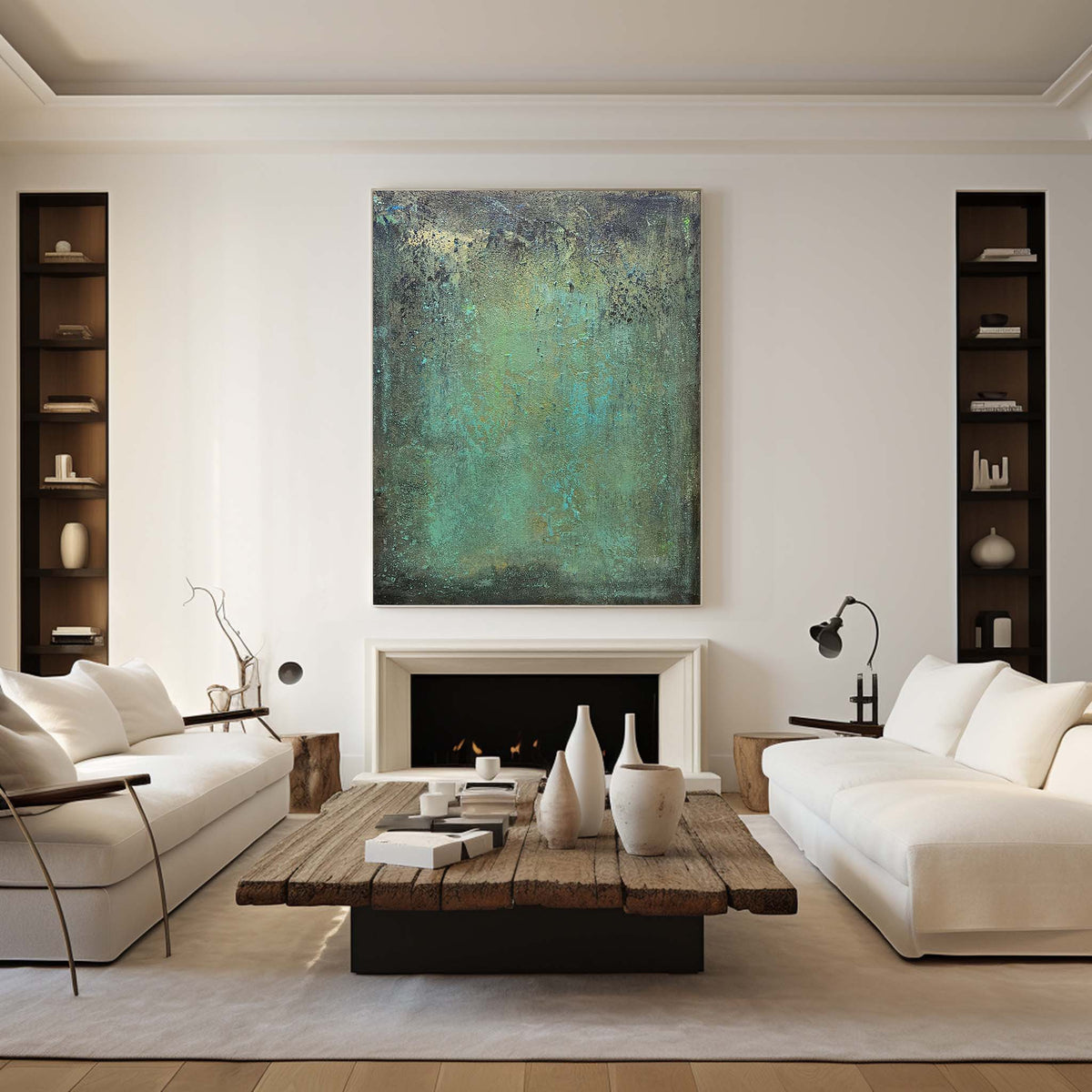 Tableau abstrait patine verte