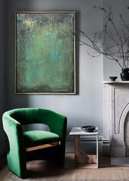 Tableau abstrait patine verte