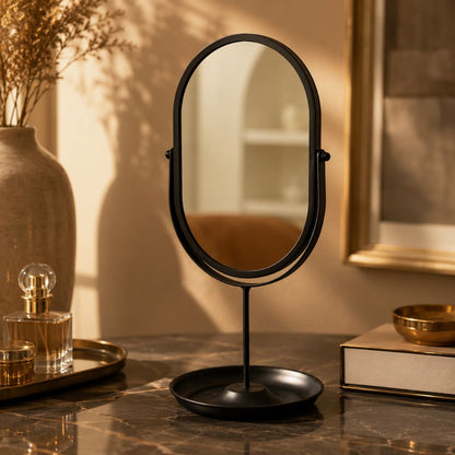 Rotating freestanding makeup mirror