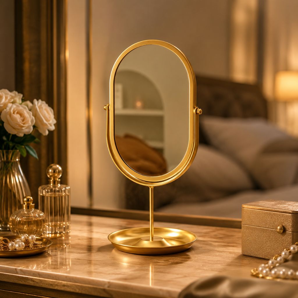 Rotating freestanding makeup mirror