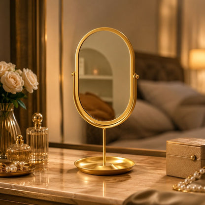 Rotating freestanding makeup mirror