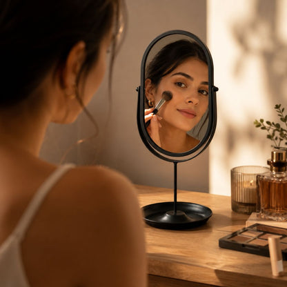 Rotating freestanding makeup mirror