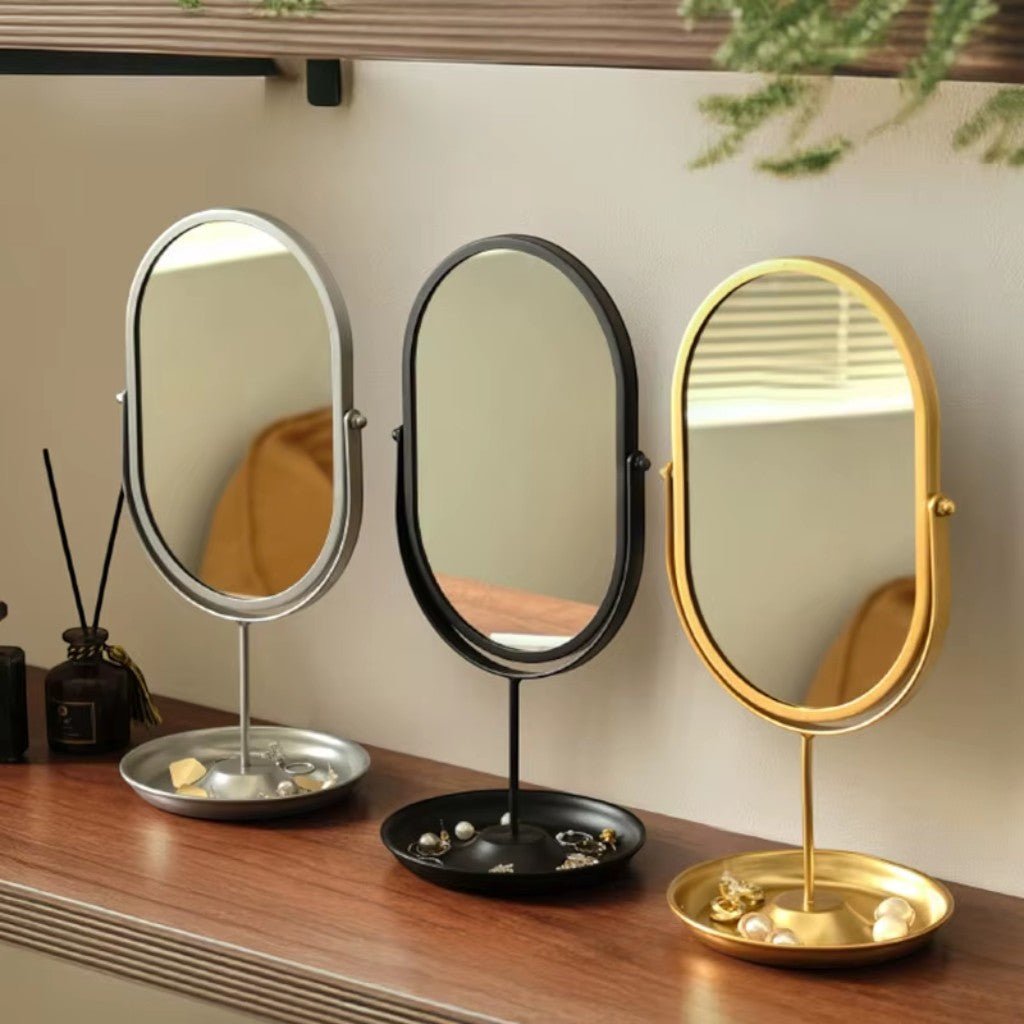 Rotating freestanding makeup mirror