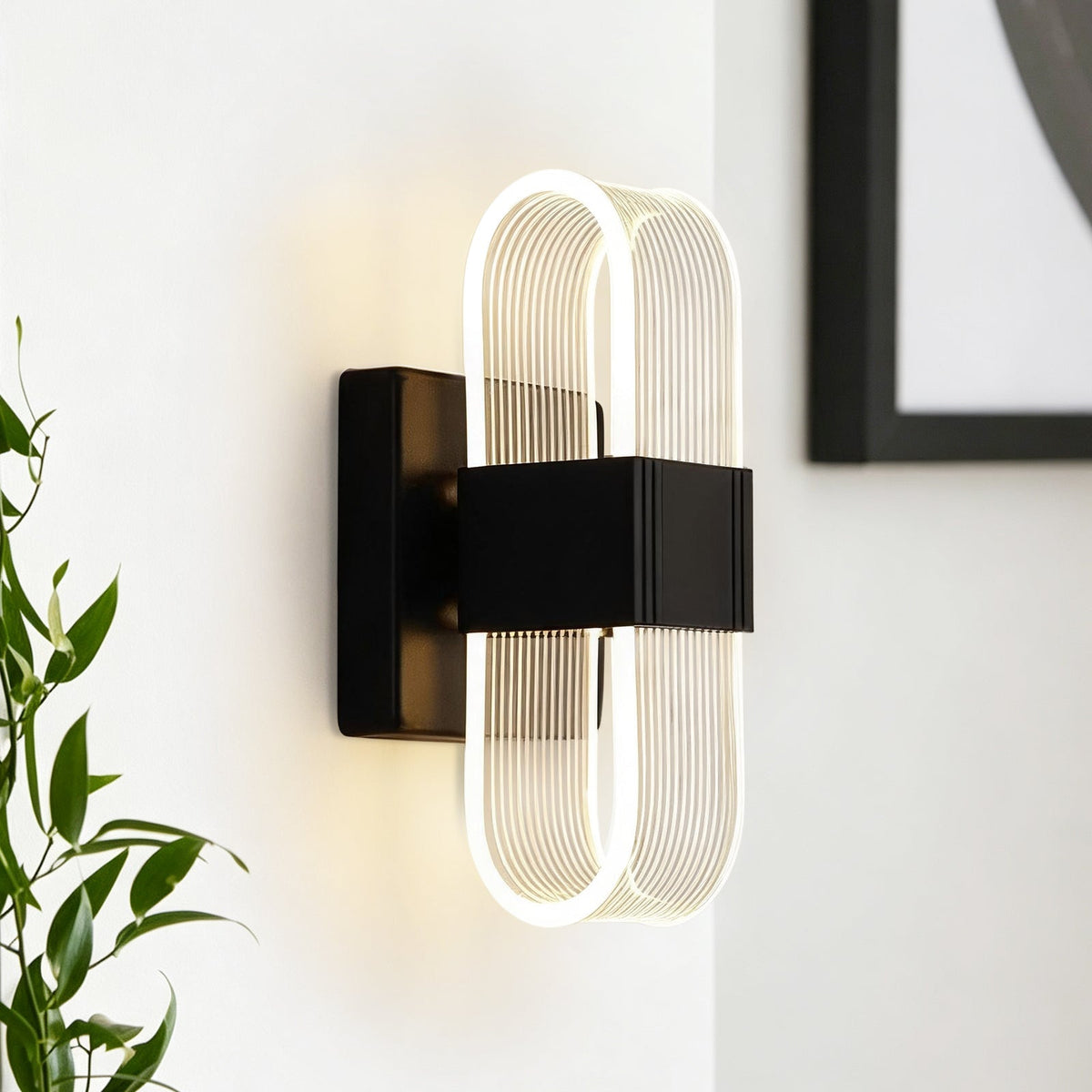 LED wall light with a ribbed shade