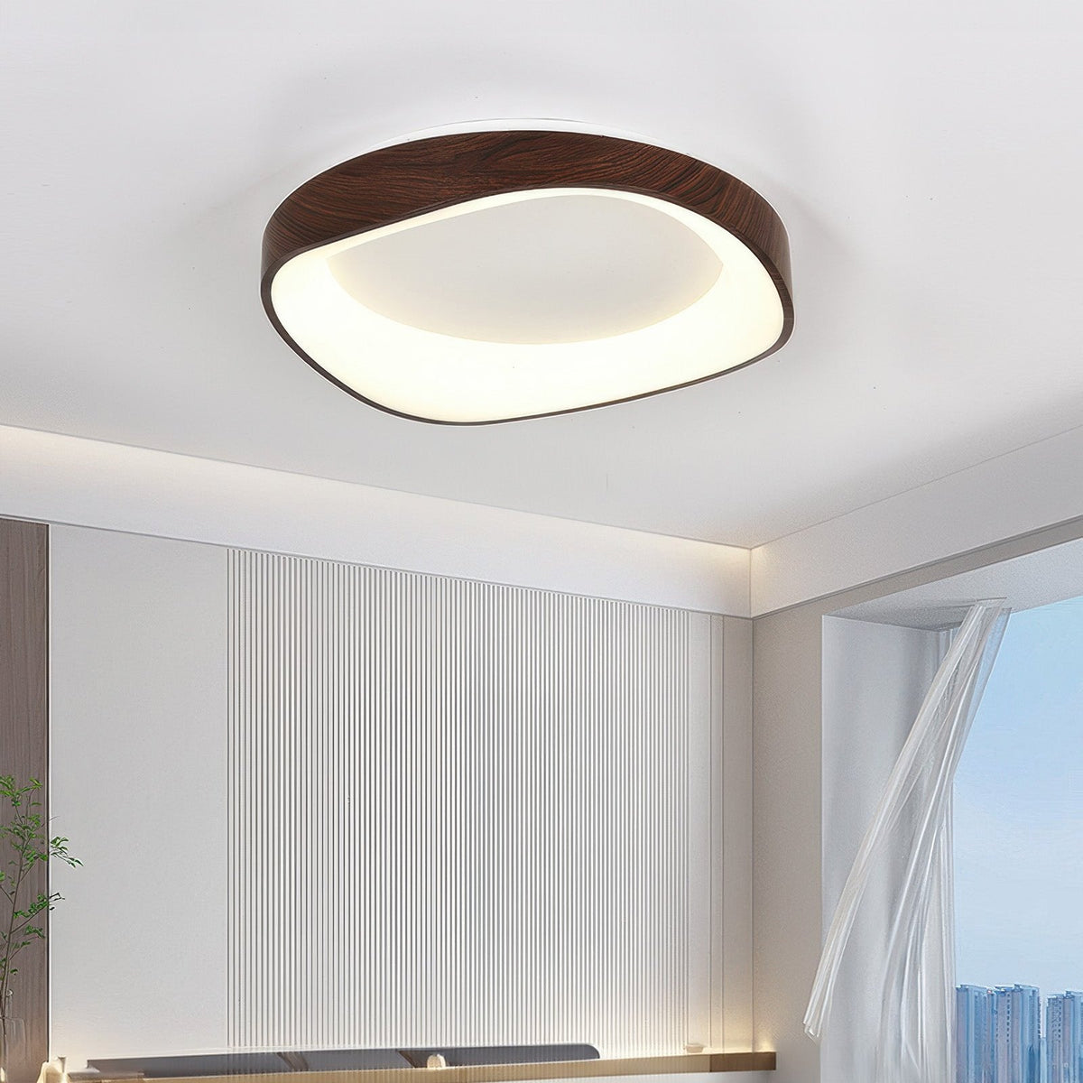 Plafon LED z efektem drewna