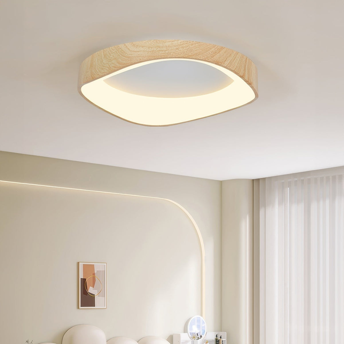 Plafon LED z efektem drewna