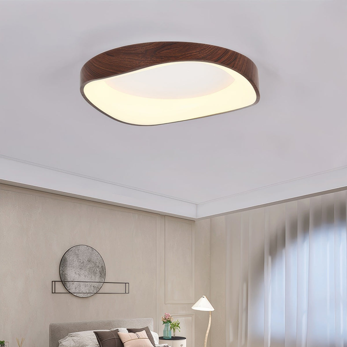 Plafon LED z efektem drewna