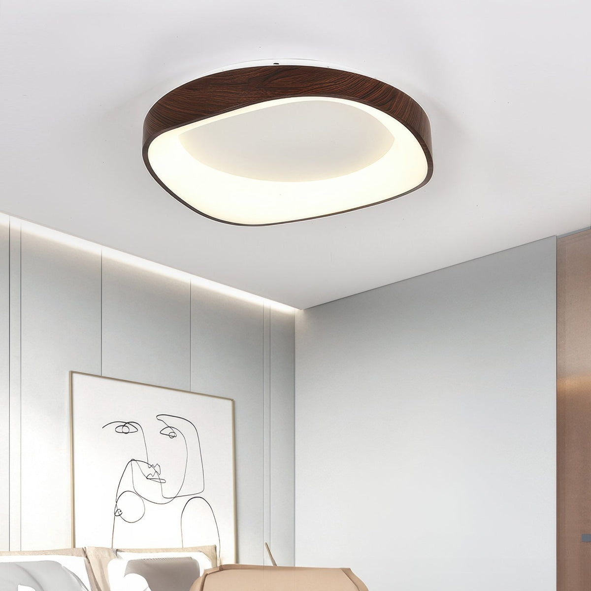 Plafon LED z efektem drewna