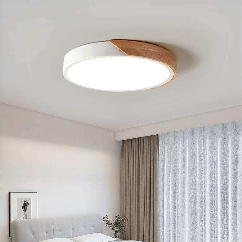 Plafon LED z elementem drewnianym