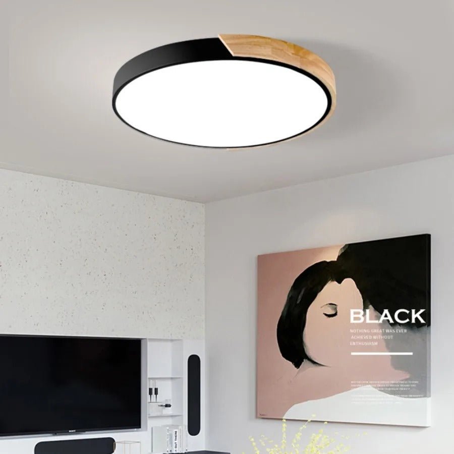 Plafon LED z elementem drewnianym