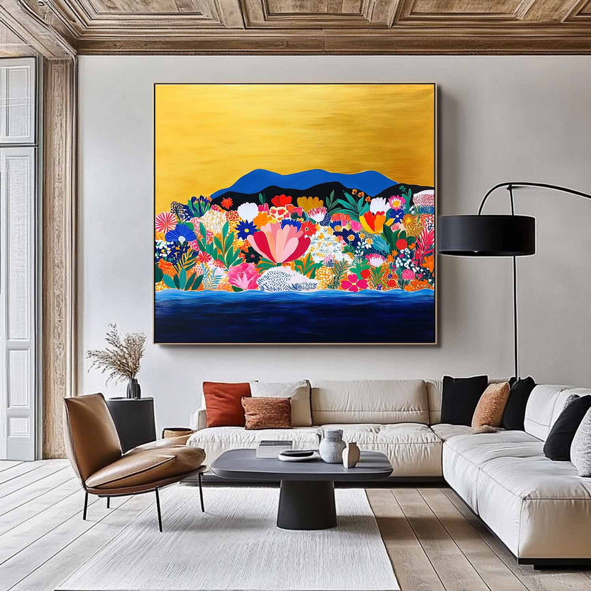 Tableau de fleurs et de montagnes