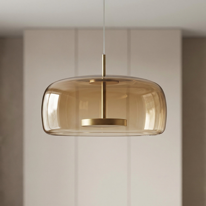 Glass pendant lamp with a shade