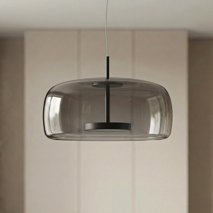 Glass pendant lamp with a shade