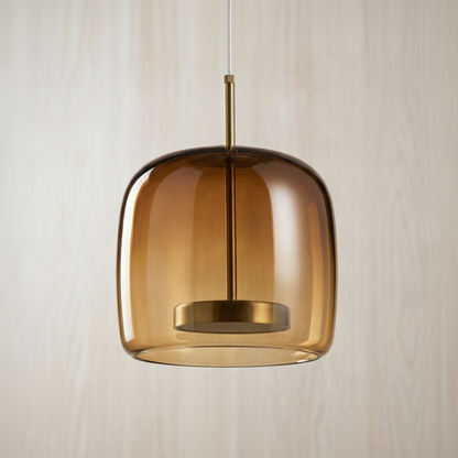 Glass pendant lamp with a shade