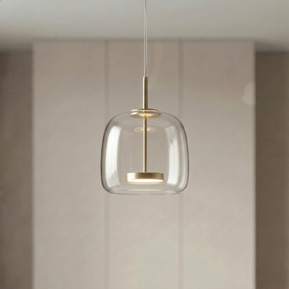 Glass pendant lamp with a shade