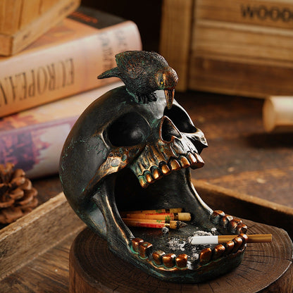 Decorative skull tray with a raven