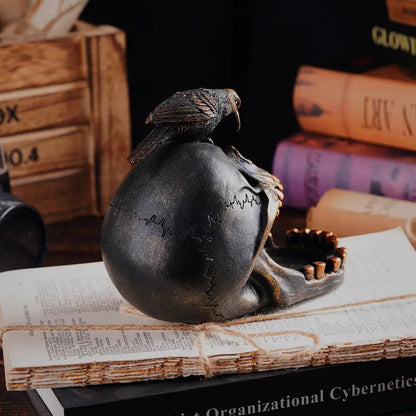 Decorative skull tray with a raven