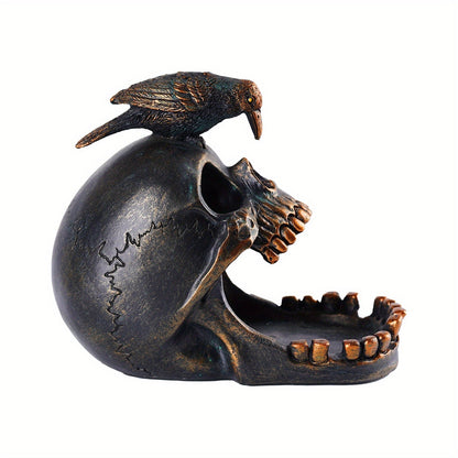 Decorative skull tray with a raven