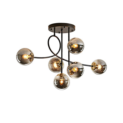 Stropní lampa se 6 světelnými zdroji a stínidly