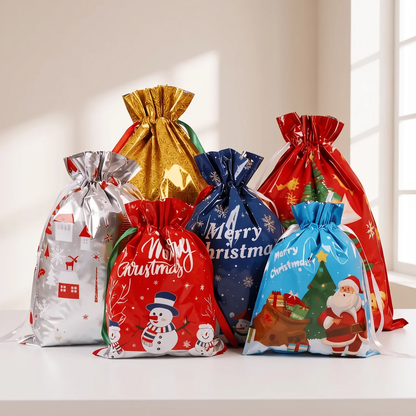 Christmas gift bags with drawstrings