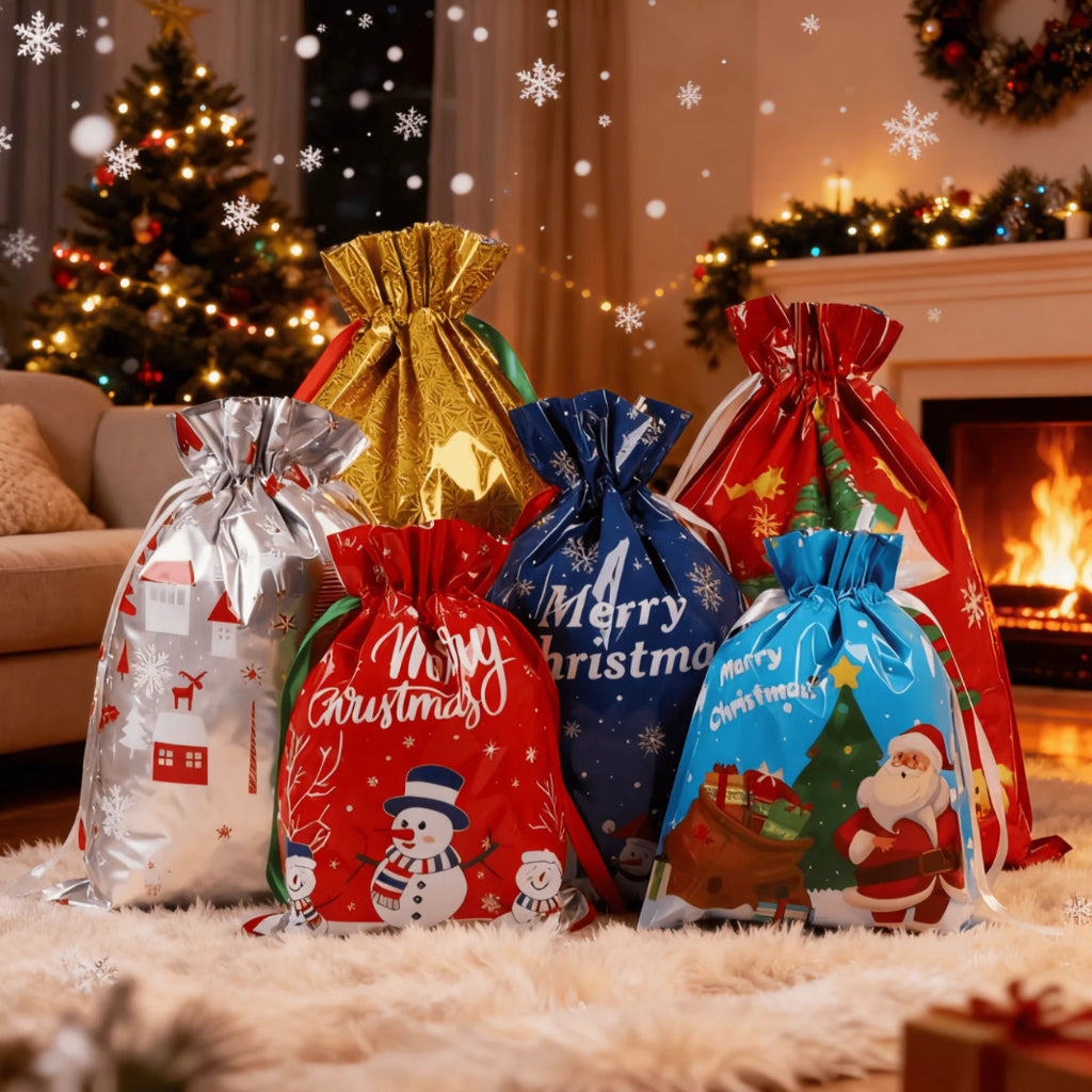 Christmas gift bags with drawstrings