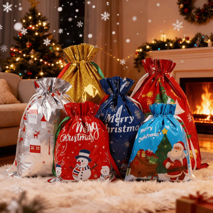 Christmas gift bags with drawstrings