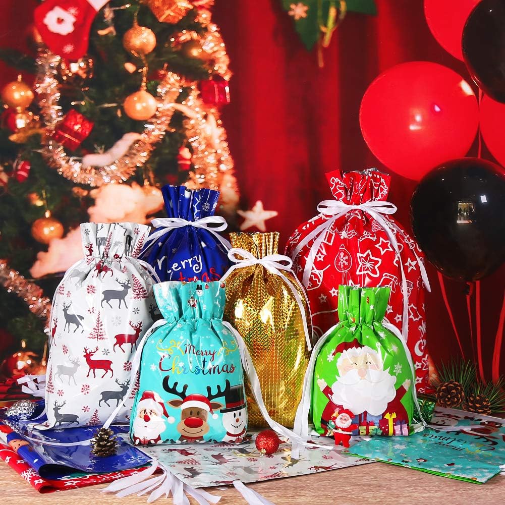 Christmas gift bags with drawstrings