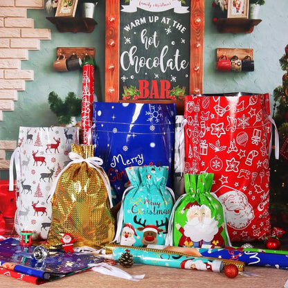Christmas gift bags with drawstrings