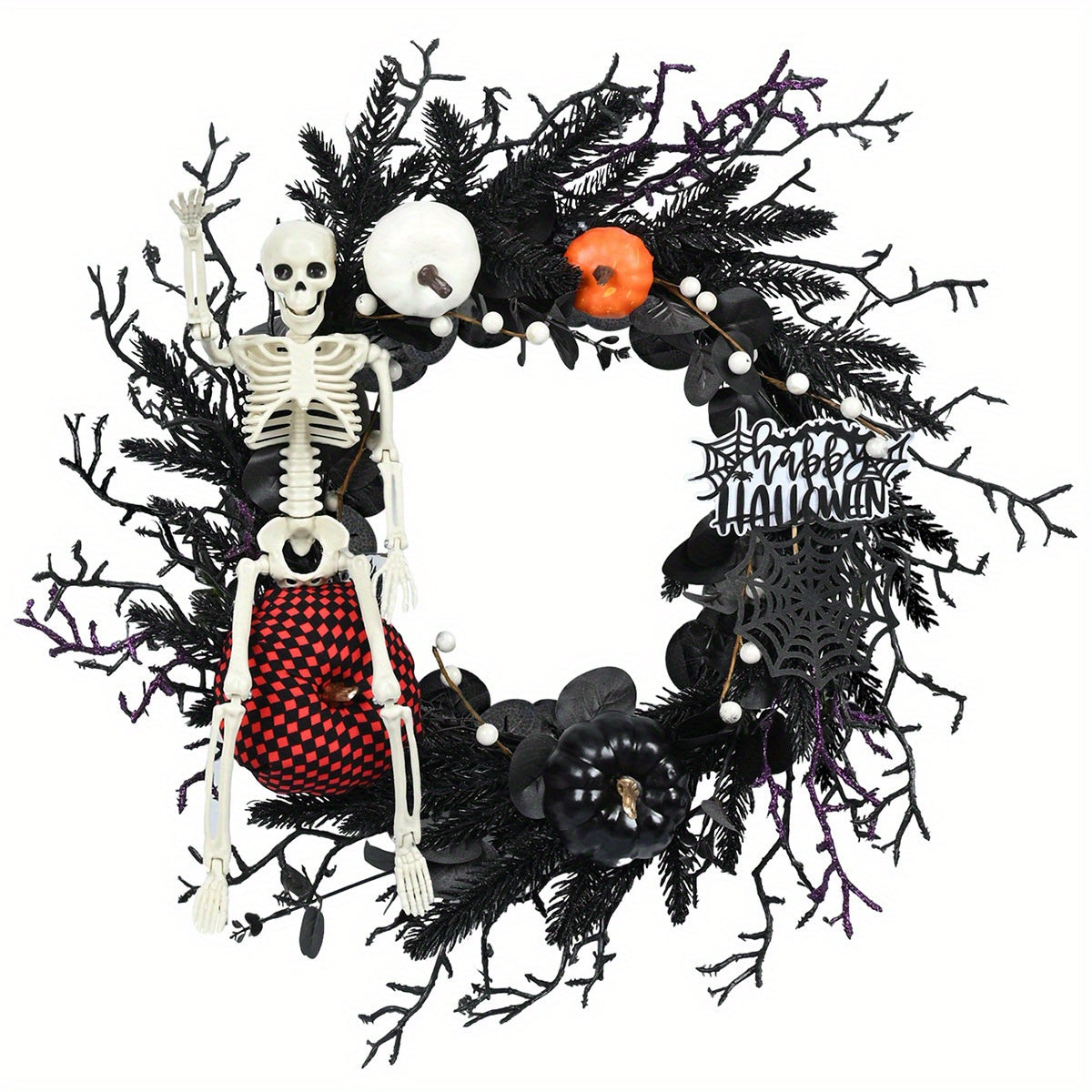 Halloween wreath with a skeleton