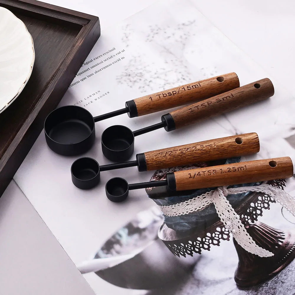 Set of kitchen measuring cups and spoons