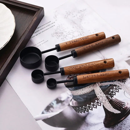 Set of kitchen measuring cups and spoons
