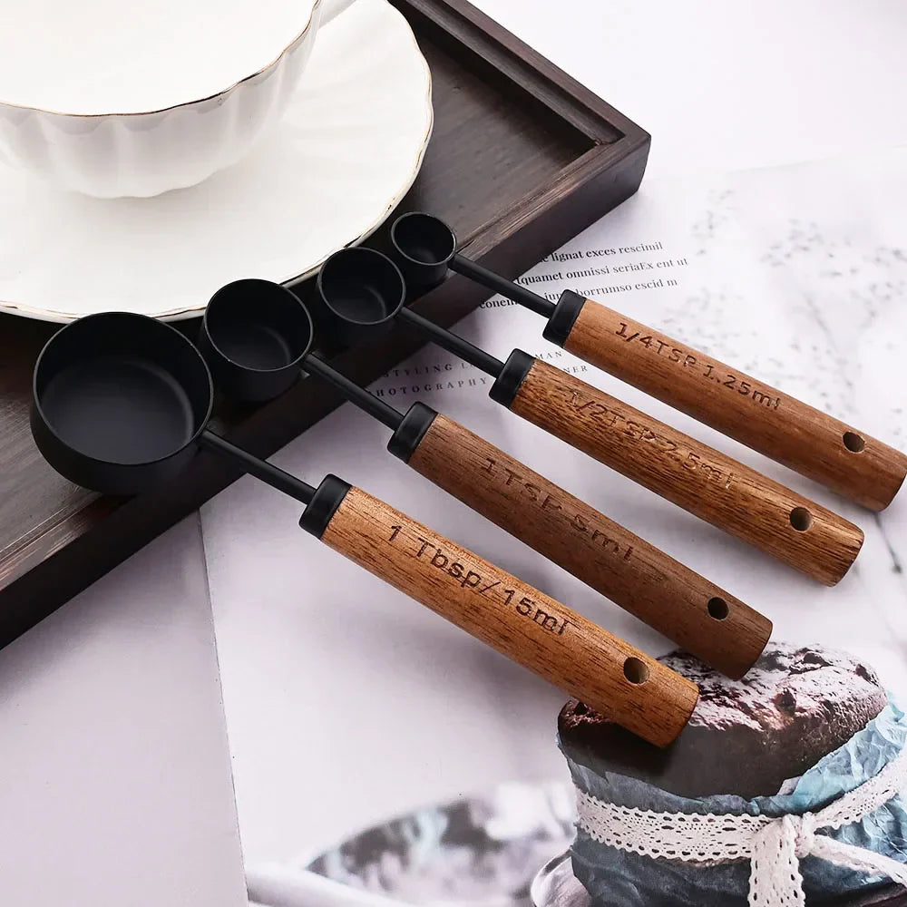 Set of kitchen measuring cups and spoons