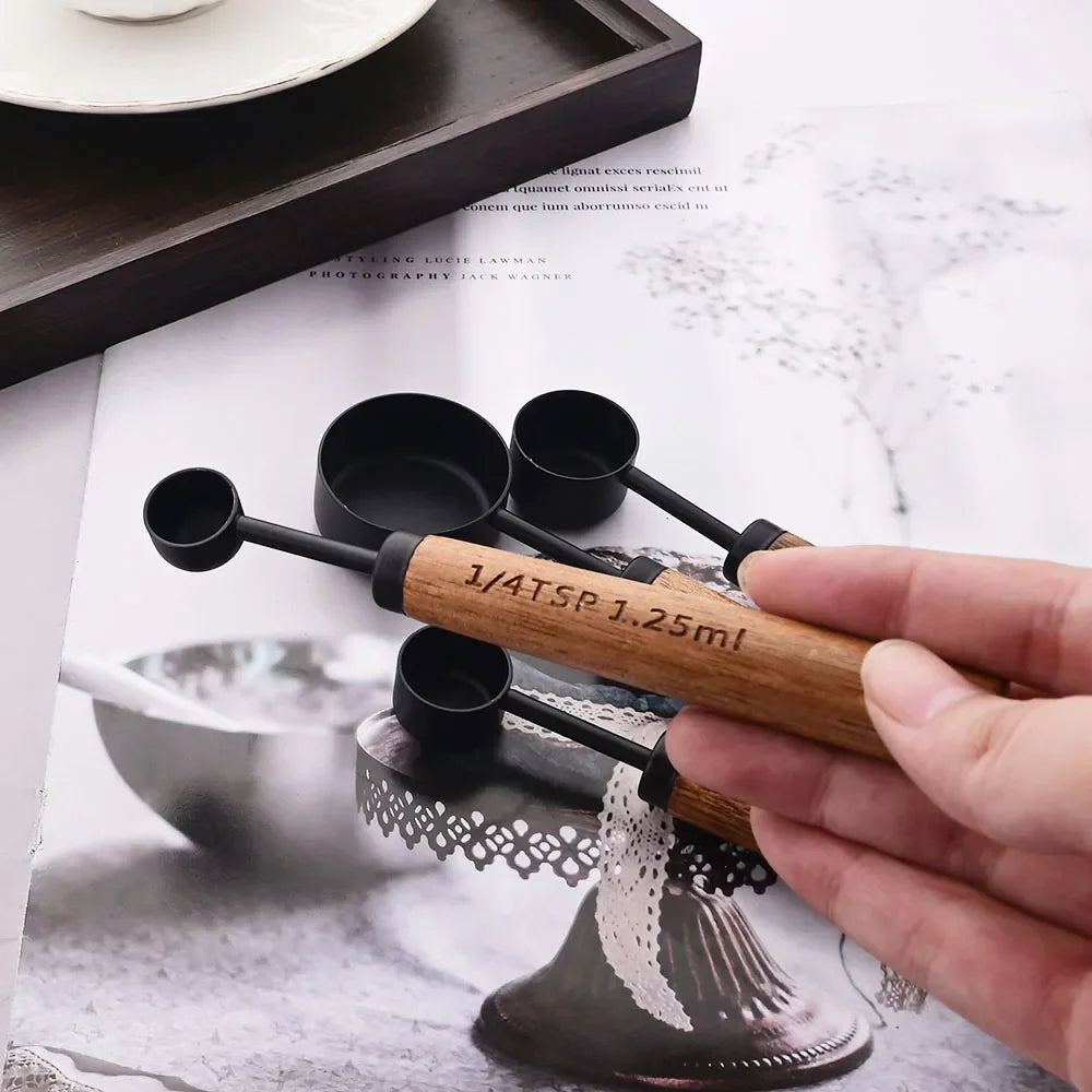 Set of kitchen measuring cups and spoons