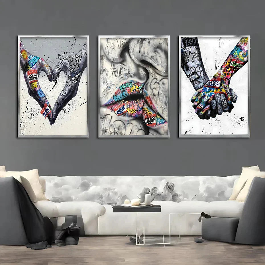 Ensemble de tableaux de graffiti en 3 parties